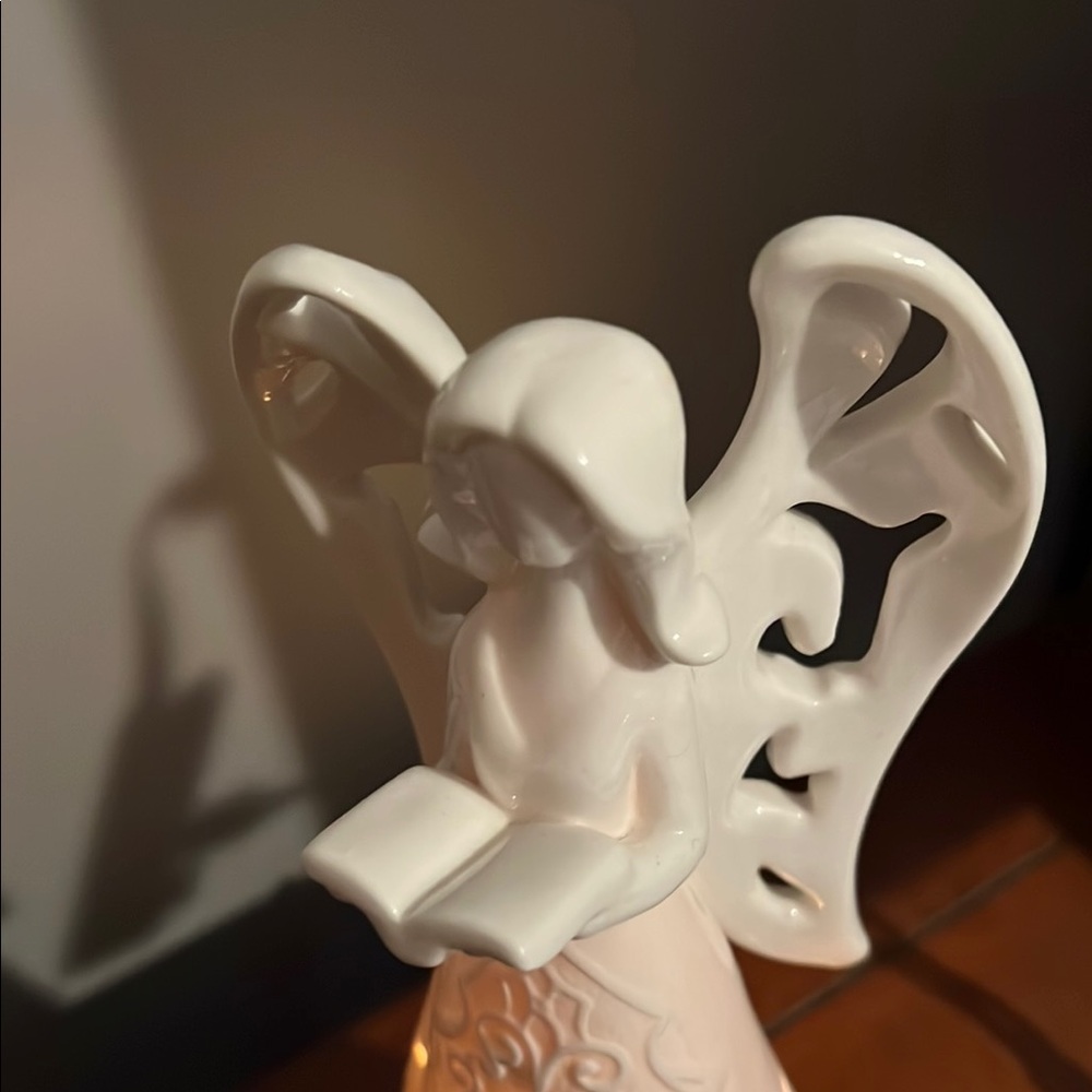 Napco Angel Lamp Figure Reading Ivory Ceramic Cut Out Light Up Religious Plug In - Picture 3 of 6
